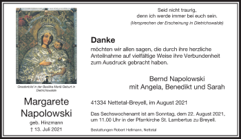Traueranzeige von Margarete Napolowski von Rheinische Post