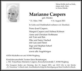 Traueranzeige von Marianne Caspers von Rheinische Post