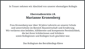 Traueranzeige von Marianne Kronenberg von Rheinische Post