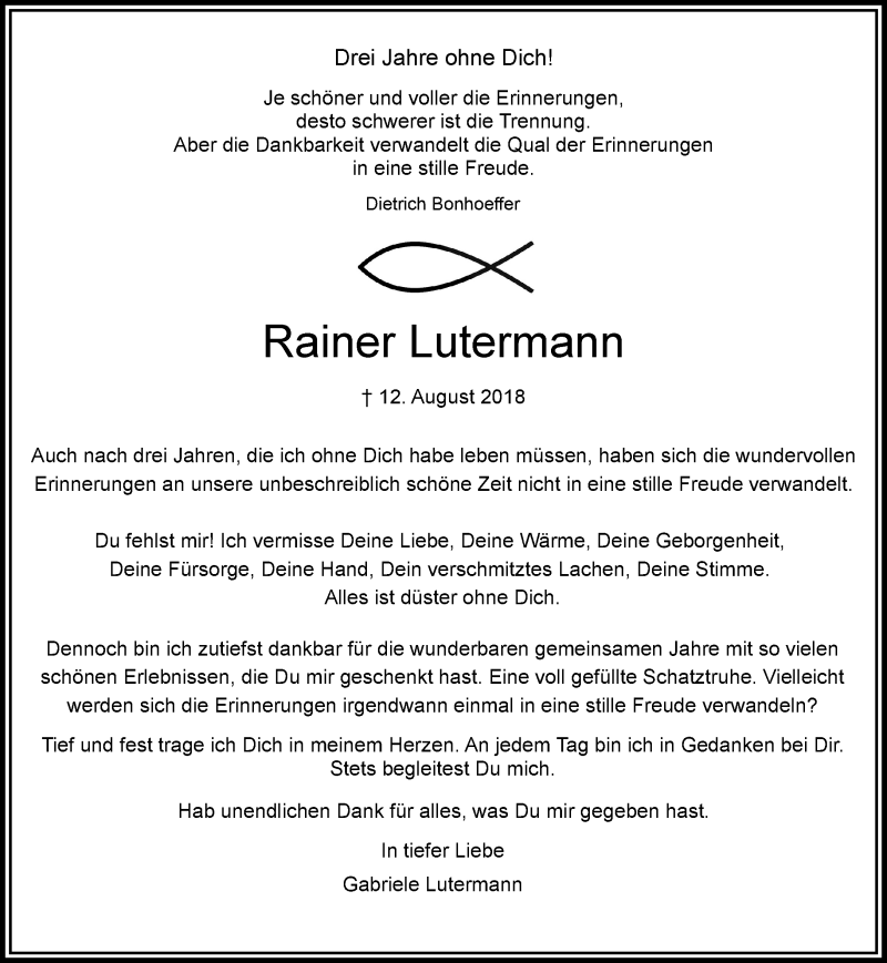  Traueranzeige für Rainer Lutermann vom 14.08.2021 aus Rheinische Post