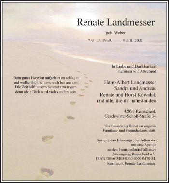 Traueranzeige von Renate Landmesser von Rheinische Post