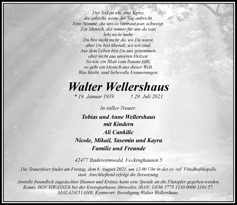  Traueranzeige für Walter Wellershaus vom 04.08.2021 aus Rheinische Post