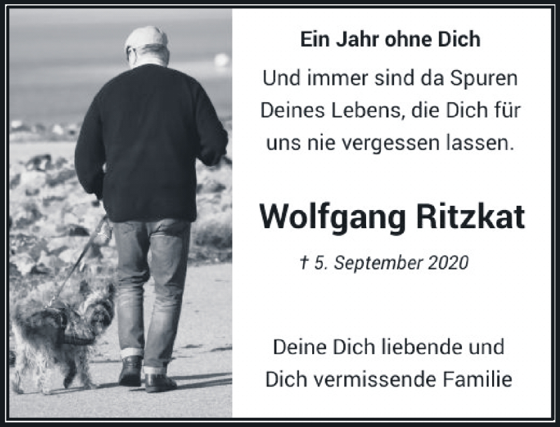  Traueranzeige für Wolfgang Ritzkat vom 04.09.2021 aus Rheinische Post