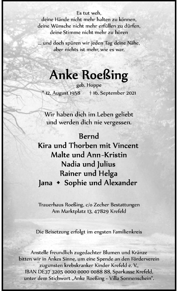  Traueranzeige für Anke Roeßing vom 25.09.2021 aus Rheinische Post