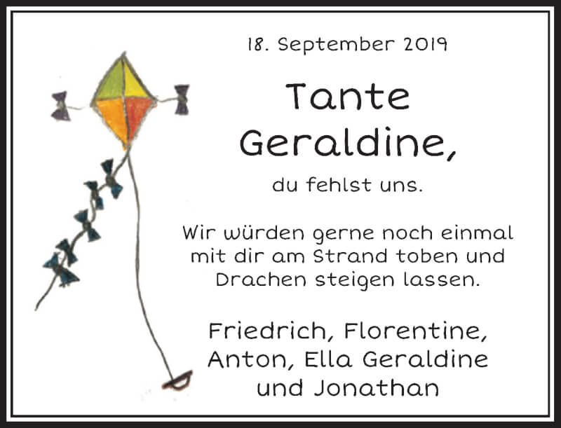  Traueranzeige für Geraldine Alice Schmitz-Wunderlich vom 18.09.2021 aus Rheinische Post