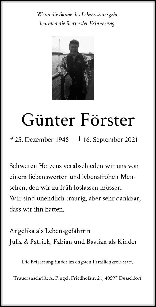  Traueranzeige für Günter Förster vom 25.09.2021 aus Rheinische Post