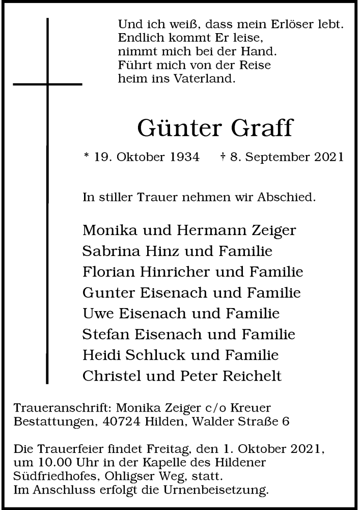  Traueranzeige für Günter Graff vom 25.09.2021 aus Rheinische Post