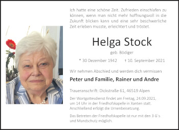 Traueranzeige von Helga Stock von Rheinische Post