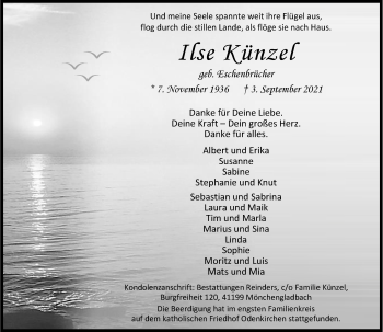 Traueranzeige von Ilse Künzel von Rheinische Post