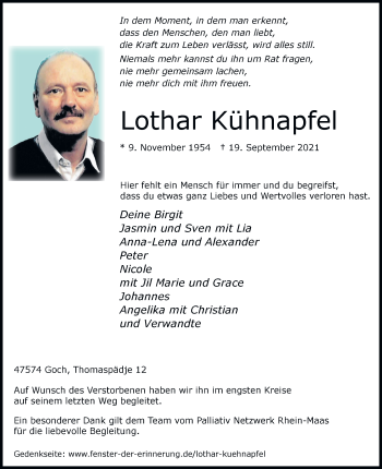 Traueranzeige von Lothar Kühnapfel von Rheinische Post