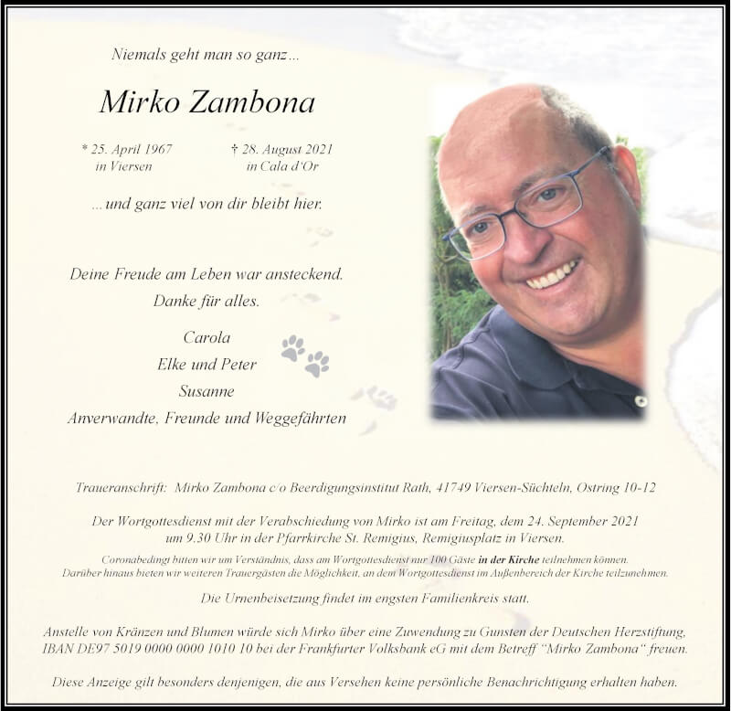  Traueranzeige für Mirko Zambona vom 18.09.2021 aus Rheinische Post