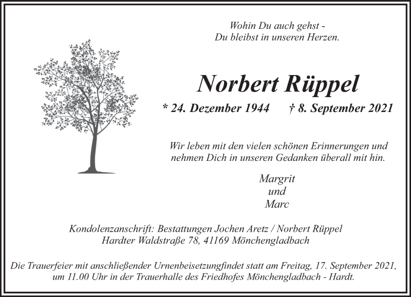 Traueranzeige für Norbert Rüppel vom 11.09.2021 aus Rheinische Post