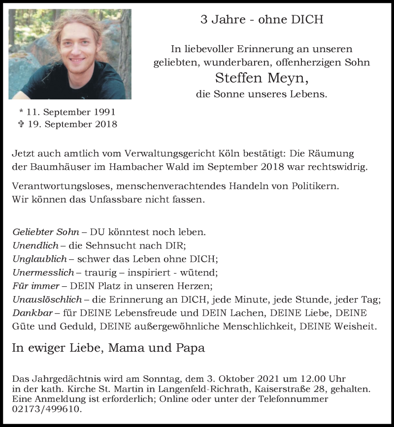 Traueranzeige für Steffen Meyn vom 22.09.2021 aus Rheinische Post