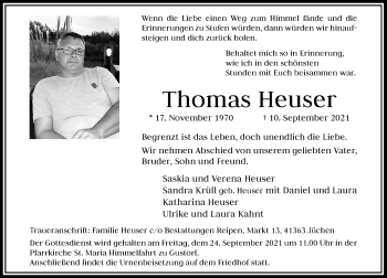 Traueranzeige von Thomas Heuser von Rheinische Post