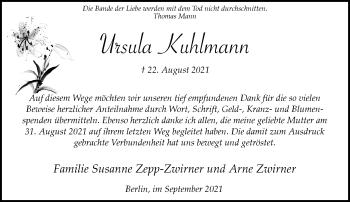 Traueranzeige von Ursula Kuhlmann von Rheinische Post