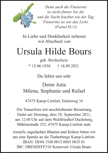Traueranzeige von Ursula Hilde Bours von Rheinische Post