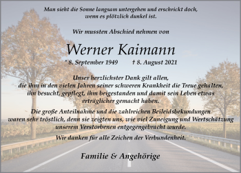 Traueranzeige von Werner Kaimann von Rheinische Post