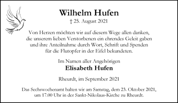 Traueranzeige von Wilhelm Hufen von Rheinische Post