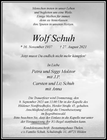 Traueranzeige von Wolf Schuh von Rheinische Post