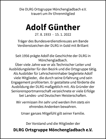 Traueranzeige von Adolf Günther von Rheinische Post