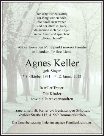 Traueranzeige von Agnes Keller von Rheinische Post