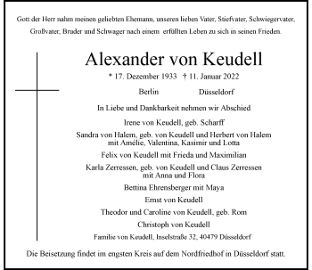 Traueranzeige von Alexander von Keudell von Rheinische Post