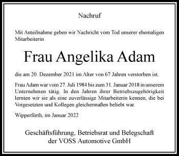 Traueranzeige von Angelika Adam von Rheinische Post