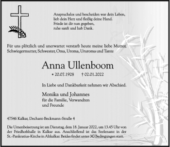 Traueranzeige von Anna Ullenboom von Rheinische Post
