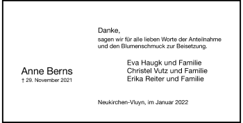Traueranzeige von Anne Berns von Rheinische Post