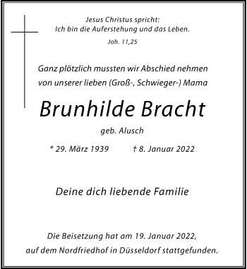 Traueranzeige von Brunhilde Bracht von Rheinische Post