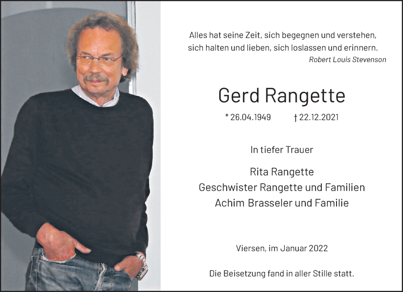  Traueranzeige für Gerd Rangette vom 08.01.2022 aus Rheinische Post