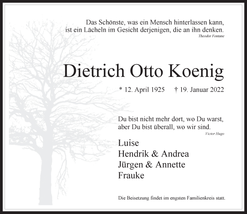  Traueranzeige für Dietrich Otto Koenig vom 29.01.2022 aus Rheinische Post