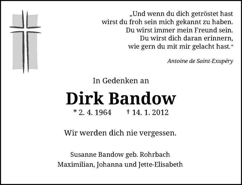  Traueranzeige für Dirk Bandow vom 15.01.2022 aus Rheinische Post
