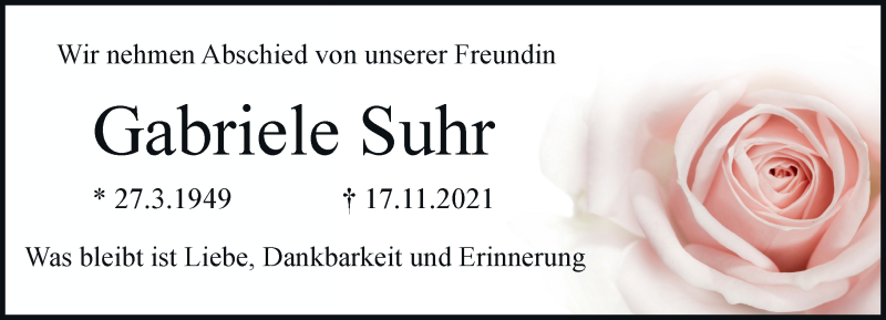 Traueranzeige für Gabriele Suhr vom 11.01.2022 aus Rheinische Post