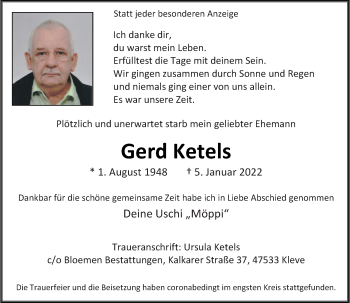 Traueranzeige von Gerd Ketels von Rheinische Post