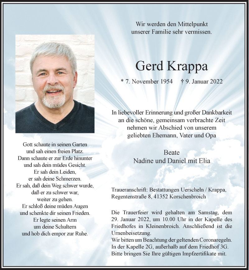  Traueranzeige für Gerd Krappa vom 15.01.2022 aus Rheinische Post