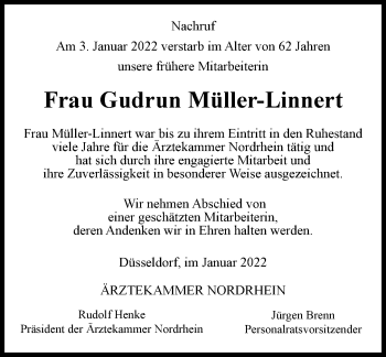 Traueranzeige von Gudrun Müller-Linnert von Rheinische Post