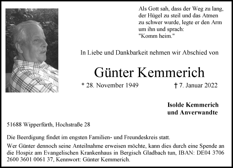 Traueranzeige für Günter Kemmerich vom 15.01.2022 aus Rheinische Post
