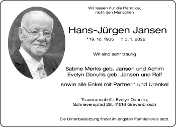 Traueranzeige von Hans-Jürgen Jansen von Rheinische Post