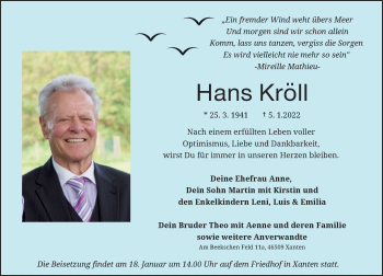 Traueranzeige von Hans Kröll von Rheinische Post