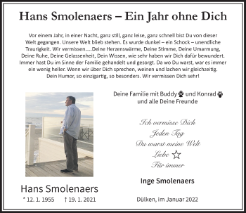 Traueranzeige von Hans Smolenaers von Rheinische Post
