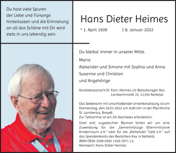 Traueranzeige von Hans Dieter Heimes von Rheinische Post