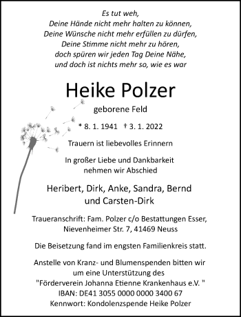 Traueranzeige von Heike Polzer von Rheinische Post