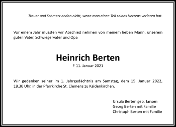 Traueranzeige von Heinrich Berten von Rheinische Post