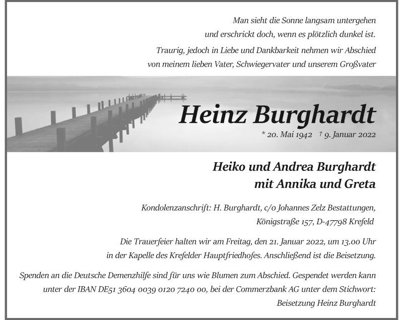  Traueranzeige für Heinz Burghardt vom 15.01.2022 aus Rheinische Post