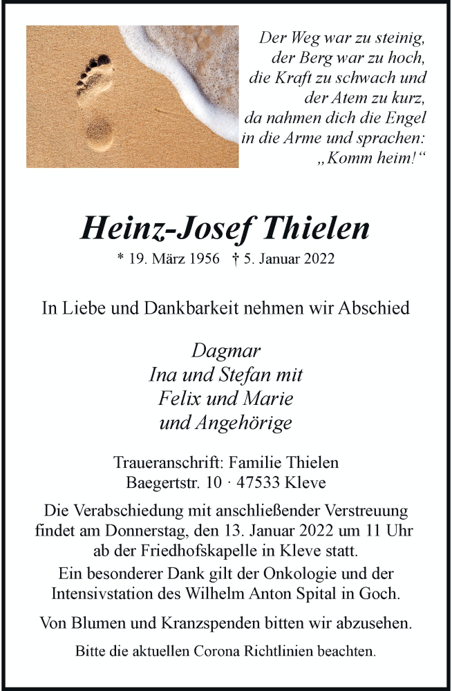  Traueranzeige für Heinz-Josef Thielen vom 08.01.2022 aus Rheinische Post