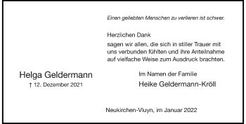 Traueranzeige von Helga Geldermann von Rheinische Post