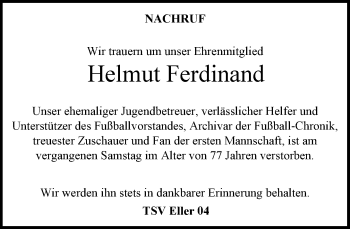 Traueranzeige von Helmut Ferdinand von Rheinische Post