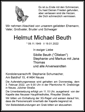 Traueranzeige von Helmut Michael Beuth von Rheinische Post