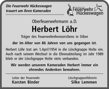 Traueranzeige von Herbert Löhr von Rheinische Post